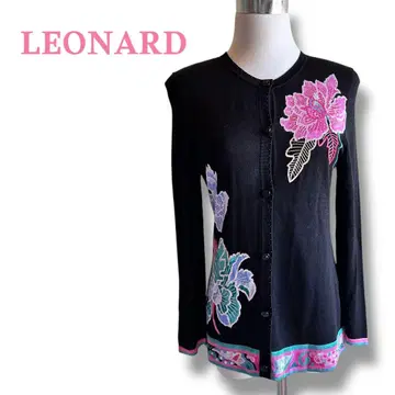 LEONARD 얇은 소재 실크 혼방 자수 긴팔 가디건