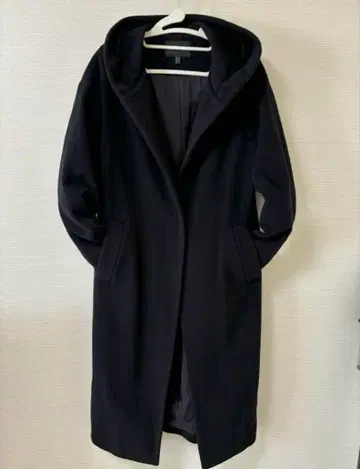 후드 롱 코트 오버코트 블랙 캐시미어 혼방
