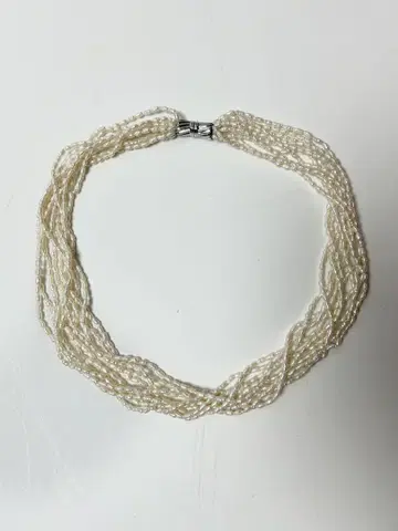 양귀비 진주 10연 목걸이 담수 진주 금장 장식 실버