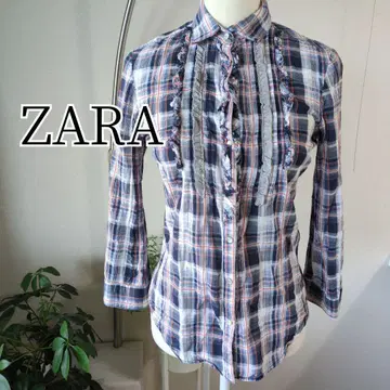 ZARA 자라 베이직 피코 프릴 체크 셔츠 7부 소매