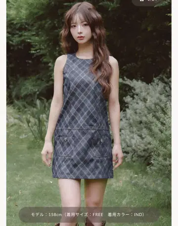 바이어스 체크 데님 미니 원피스 FL 사이즈