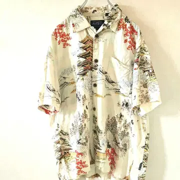 DRAGONFLY 알로하 셔츠 L 사이즈 일본풍 패턴 오층탑 학 풍경