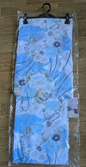 유카타 스카이블루 은은한 꽃무늬 택 포함 미사용 새상품