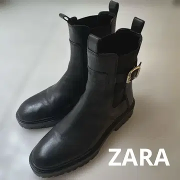 [새상품급] ZARA 블랙 사이드 고어 부츠 버클 37