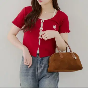 olive des olive 리본 도킹 가디건 빨간색