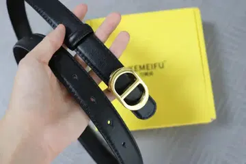 블랙 가죽 벨트 골드 버클 85cm
