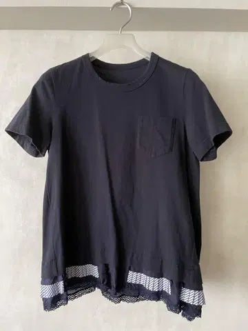 sacai 사카이 플리츠 레이스 티셔츠 상의 네이비