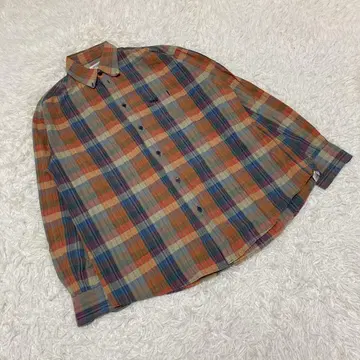 MISSONI SPORT 미쏘니 긴팔 체크 무늬 셔츠 오렌지 파랑 M
