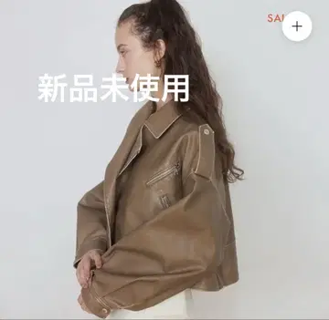Vintage 워시 ECO 가죽 라이더 자켓 워시 베이지