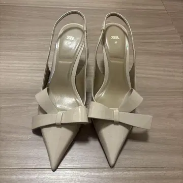 ZARA 리본 뮬 베이지 스틸레토 펌프스 37