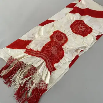 순수 실크 홍백 앤티크 시고키,(시보리) 기법 포함