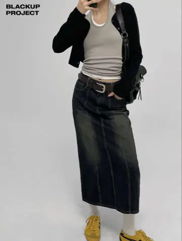 BLACKUP 데님 롱 스커트
