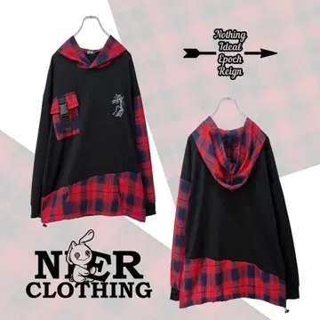 NieR 자수 RED CHECK x BLACK 절개 디자인 풀오버