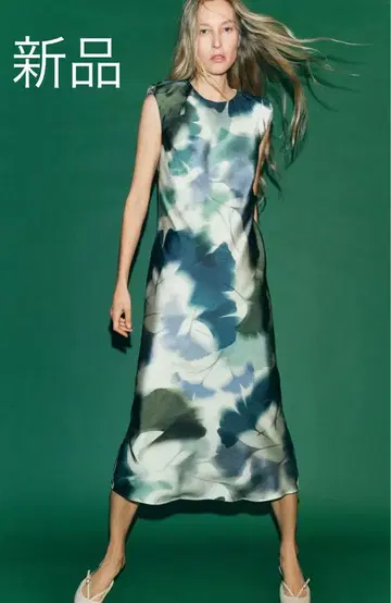 택 포함 새상품! ZARA 자라* 프린트 새틴 원피스 XS