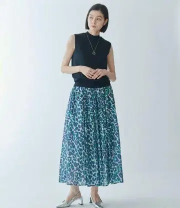 브라민 레오파드 무늬 롱 캉캉 스커트 블루그린 계열