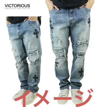 VICTORIOUS 데님 W36 L32 크로스 패치 HIPHOP
