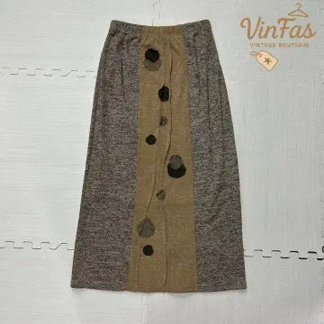 vintage 브라운 롱 스커트 도트 내추럴