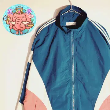 나일론 자켓 트리컬러 짙은 녹색 x 화이트 x 핑크 암 라인