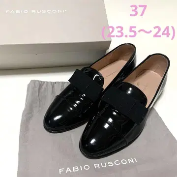 FABIO RUSCONI 에나멜 블랙 리본 로퍼 37
