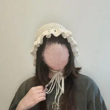 썸머 프릴 햇 아이보리 바부슈카 바라클라바 크림 코튼