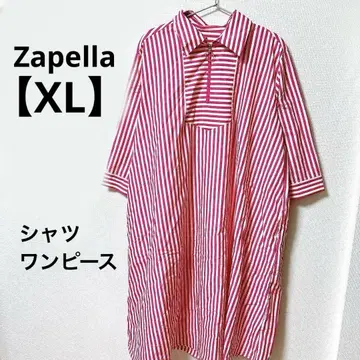 Zapella [XL] 스트라이프 롱 기장 셔츠 원피스 포켓 있음 여름