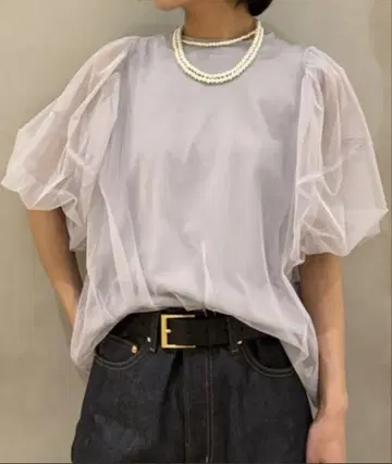 새상품*미라 오웬 튤 레이어드 퍼프 슬리브 상의 그레이