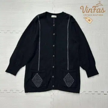 vintage 블랙 니트 가디건 포켓 부착 긴팔 평상복
