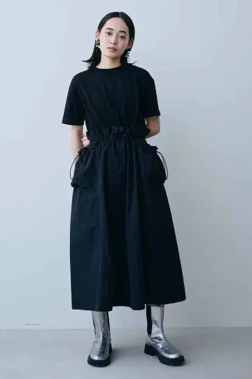 MEDE19F 티셔츠 x 발수 원단 도킹 원피스