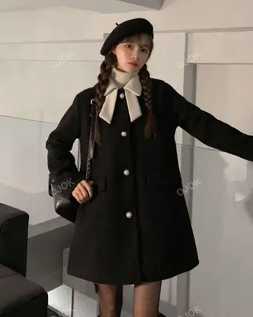 [완판템] 프렌치 걸리시 리본 코트 블랙
