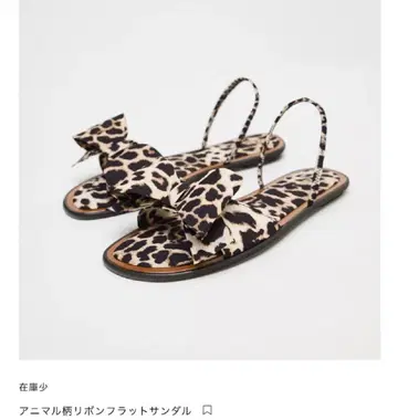 애니멀 무늬 리본 플랫 샌들 레오파드 자라
