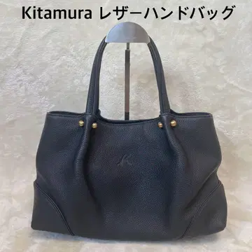 Kitamura 가죽 토트백 핸드백 네이비 A4