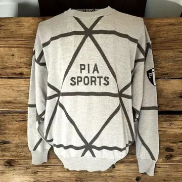 PIA SPORTS 브라운과 베이지 기하학 디자인 울 니트