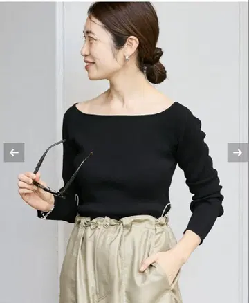 IENA 오프숄더 리브 풀오버 블랙