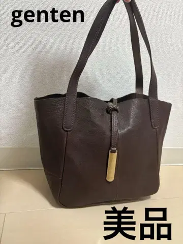 새상품급 겐텐 올 가죽 핸드백 브라운