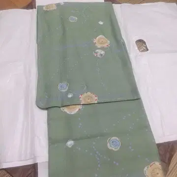 그린 컬러 꽃무늬 코몬 기모노 실크