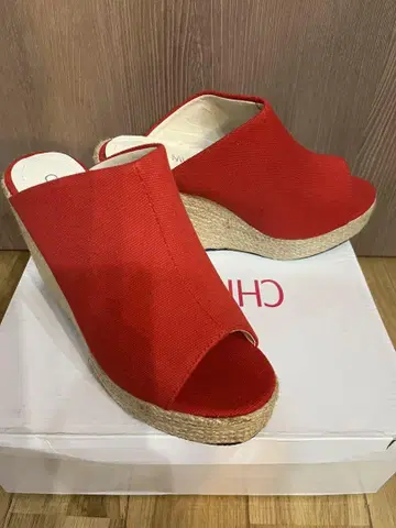 시크 뮤즈 CHIC MUSE 웨지솔 샌들 뮬 빨간색 LL