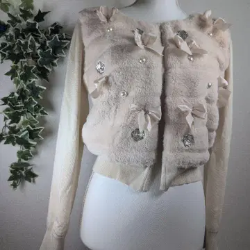 y2k Faux Fur Ribbon & Pearl Cardigan