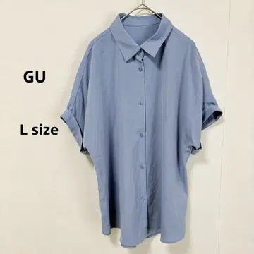 지유 GU 드레이프 셔츠 L 블루 반팔 롤업 래글런 슬리브