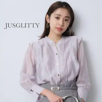 JUSGLITTY 저스글리티 에어리 프릴 블라우스 퍼플 연보라