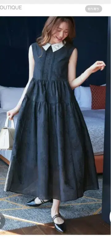 RUIRUE BOUTIQUE 칼라 부착 자카드 개더 원피스