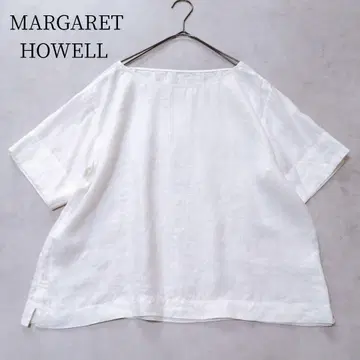 MARGARET HOWELL 린넨 블라우스 넉넉한 크롭 워셔블 화이트