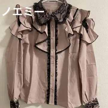 미사용 새상품 지뢰계 핑크 x 블랙 레이스 블라우스