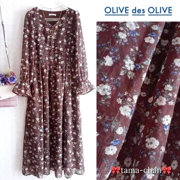 OLIVE des OLIVE 자카드 플라워 쉬폰 원피스