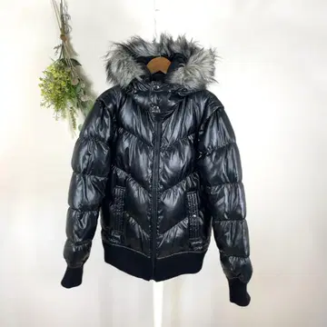 T1093 유니클로 다운 자켓 후드 블랙 퍼 블랙 M