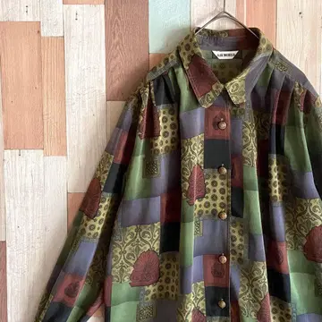 쇼와 레트로 올 패턴 턱 셔츠 vintage 미세스 구제 의류 y2k