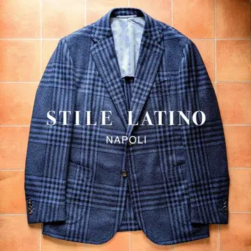 STILE LATINO 캐시미어 100% 네이비 체크 자켓 50