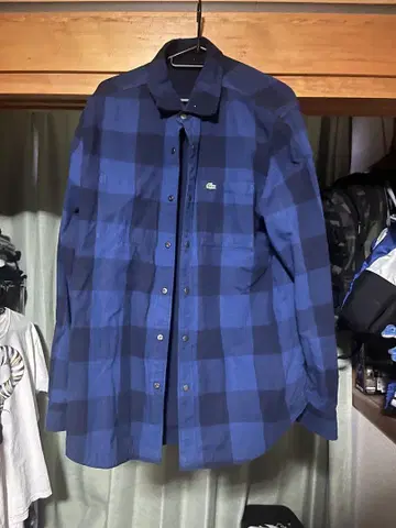 Lacoste 블루 계열 체크 무늬 긴팔 셔츠