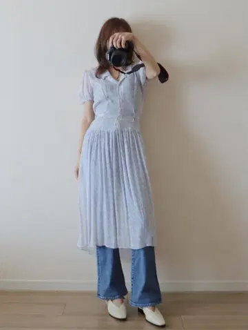80s rose flower sheer design dress.