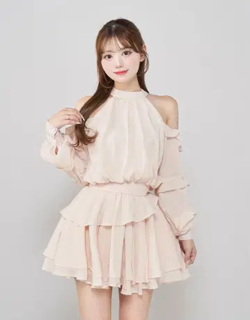 Darich 볼륨 쉬폰 미니 원피스 핑크