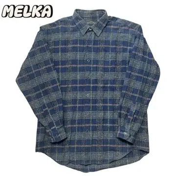 90s 체크 셔츠 구제 폴리에스테르 긴팔 셔츠 L 상당 빈티지